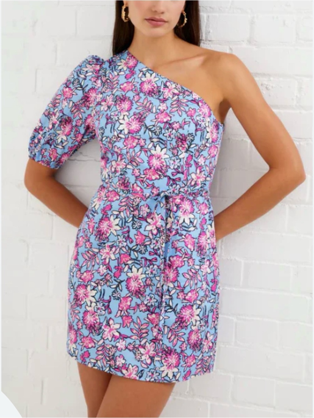 French Connection 6 One Shoulder Floral Mini Dress ~ Pink Blue Party Coquette